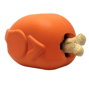 MKB Roasted Turkey Durable Rubber Chew Toy & Treat Dispenser - Large - Orange